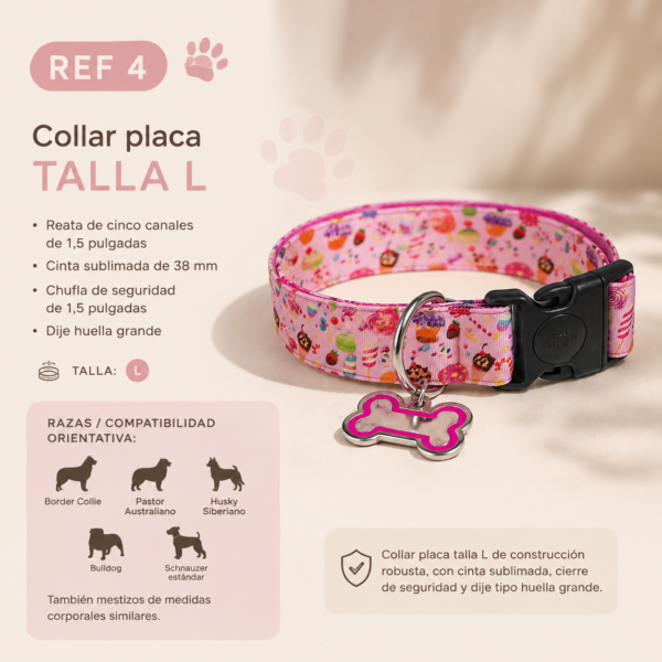 0740c1162280f96a9798c50313c711452755b78285ea4506ecae1dac65c6103c Collar Placa Talla L para Perros con Dije Huella - Estampado