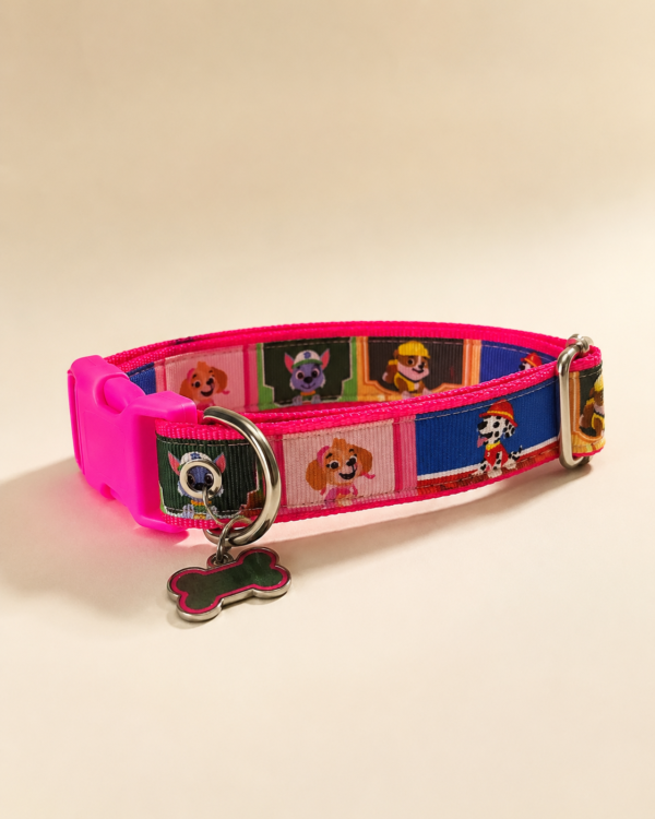 13b342e9c6abf68cfd744817037f7b658b92230f855d24e806ff78d6a30ae003 Collar Placa Talla M para Perros con Dije Hueso – Estampado Multicolor