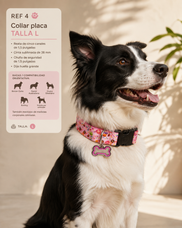 3dfc5bdbd777249de27897d7b5de06fddb96df5b604bc0766ace4f4a3588abc1 Collar Placa Talla L para Perros con Dije Huella - Estampado