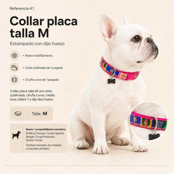 5ef8851a2dc648292beb7b12f1320cf6f92497ebd58f96d8ea074110d016deb9 Collar Placa Talla M para Perros con Dije Hueso – Estampado Multicolor