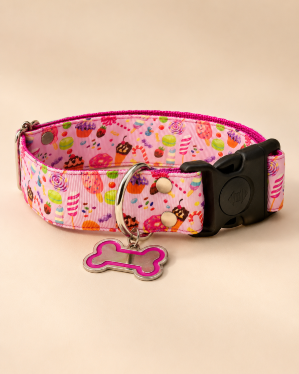 6d407db255bc6fb053c04cb5fc9cc44ab63e7dc14f3ab4cadc229ca2f8f1ee40 Collar Placa Talla L para Perros con Dije Huella - Estampado