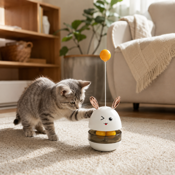 FOTO 3 Juguete Interactivo para Gatos con Dispensador de Comida – Blanco