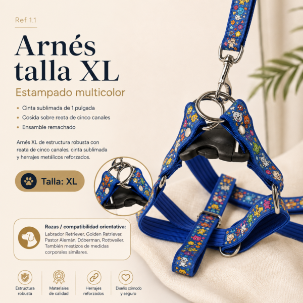file_000000004cac820ea13a6d0d7ddcdb85 Arnés Estampado XL para Perros con Correa – Multicolor